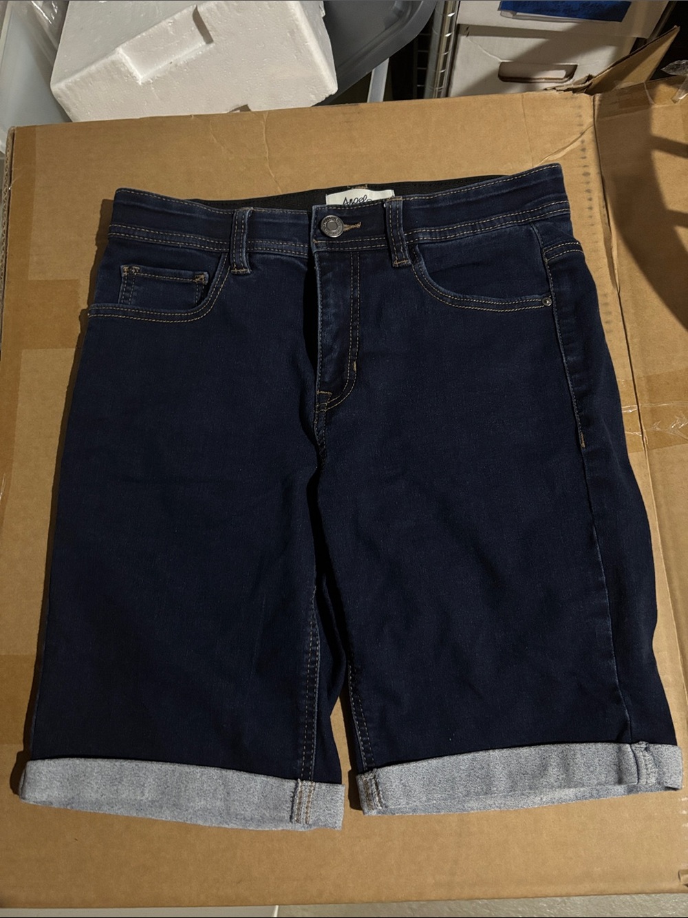 Angels Forever Young Dark Blue Cuffed Jean Shorts - Mid-Rise Casual